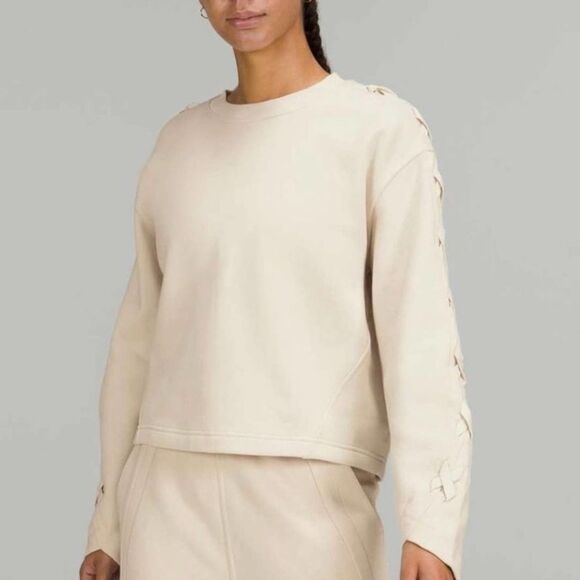 Lululemon Braided Sleeve Pullover White Opal/Cream 2 Sweatshirt - Picture 1 of 14